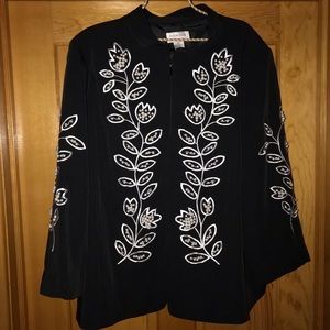 Victor Costa Occasion black pearls Jacket Coat 2X